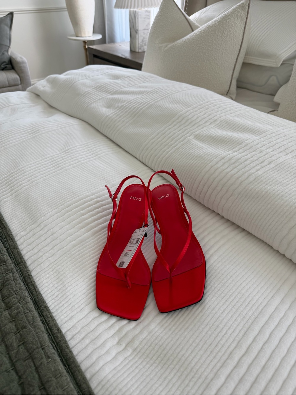 Mango Red Square-Toe Thong Slingback Sandals